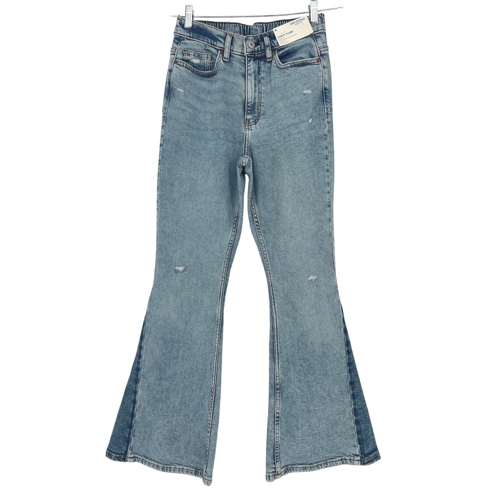 Arizona Jean Co Curvy Flare High Rise Jeans Blue Two Tone Size 4 NWT